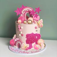 46pcs Topcake Rosa Fuerte Para Niñas Con Mariposas Y Estrellas Decoración Para Cumpleaños Fiesta De Colores Rosa Y Oro - details 4