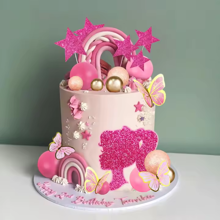 46pcs Topcake Rosa Fuerte Para Niñas Con Mariposas Y Estrellas Decoración Para Cumpleaños Fiesta De Colores Rosa Y Oro - 1
