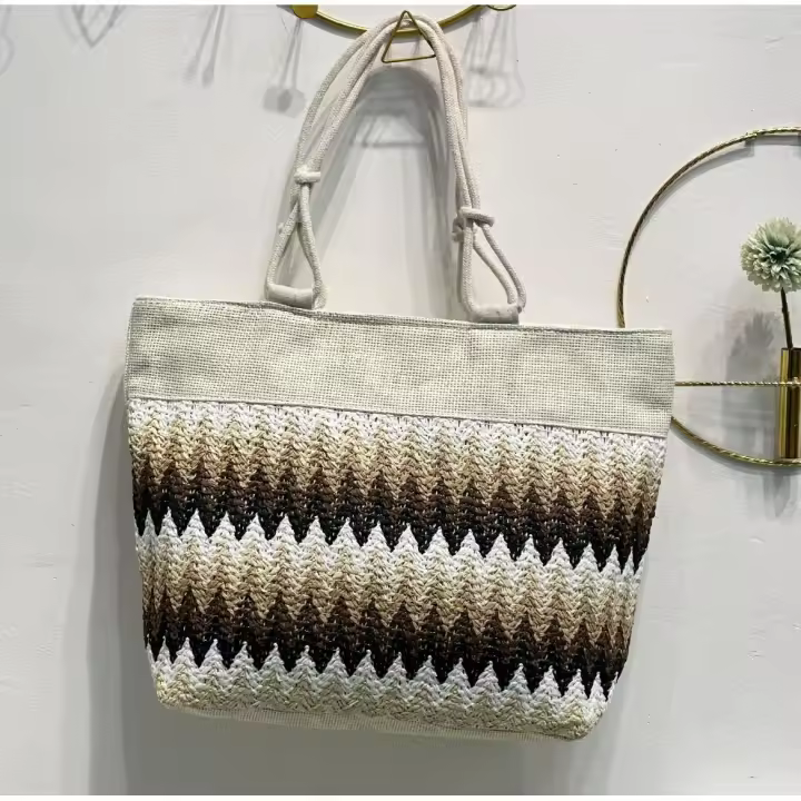 EILV - Bolso de Playa Grande con Cremallera | Decoración de Paja estilo rafia | Colores Variados | Capacidad Amplia - 1