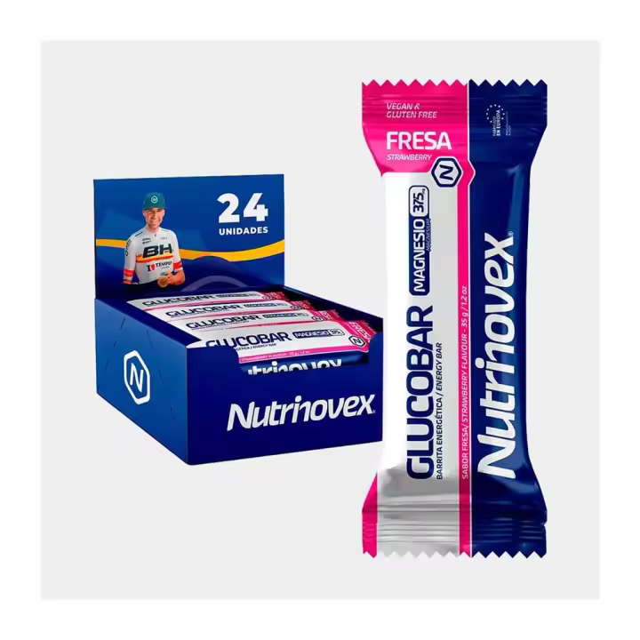 Nutrinovex - Glucobar 24 x 35 g - Barrita energética a base de fruta natural - Sabor Fresa - 1