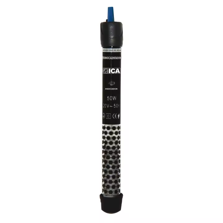 Termocalentador TEMPERAMATIC PRO 50 w ICA Automáticamente mantiene constante la temperatura seleccionada del agua y el calor es distribuido por todo el tanque. Cristal altamente resistente a los golpes y a las altas temperaturas. Luz indicadora ON/OFF. - 1