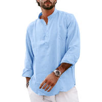 Camisas De Algodón Y Lino Para Hombre Estilo Streetwear Casuales Ligeros De Manga Larga Camisas Henley Hawaianas Transpirables Para La Playa - details 3