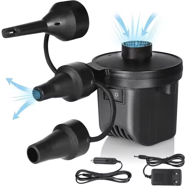 Bomba Eléctrica, inflador/desinflador de Aire con 3 Boquillas, Bomba Eléctrica para colchón, almohada de camping, colchón de Agua, Bote, anillo de Natació - 1