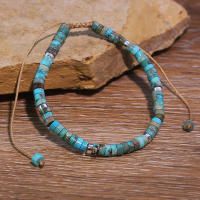 Pulsera De Hilo Tejida Con Piedras Turquesas Naturales Adaptable Para Mujer Regalo Pulsera Étnica De Moda Unisex - details 2