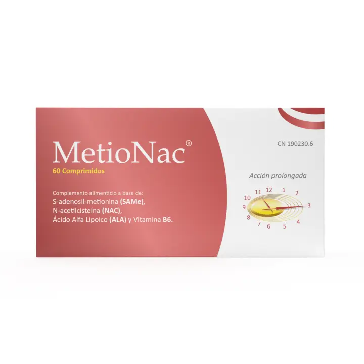 Metionac 60 comprimidos. Margan Biotech. S-ADENOSIL-METIONINA  N-ACETIL CISTEÍNA  ÁCIDO ALFA LIPOICO  VITAMINA B6 - 1