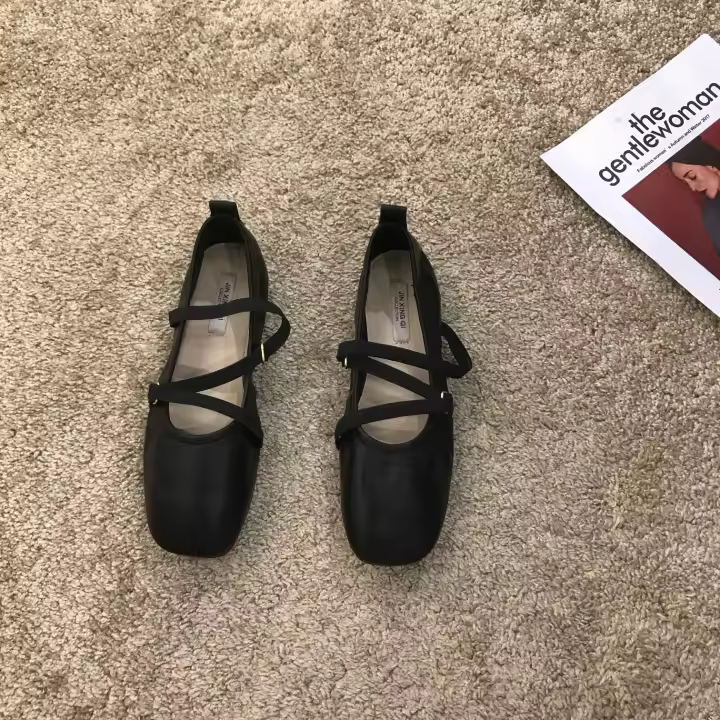 Zapatos De Ballet Para Mujer Cómodos De Cuero 2024 Zapatos De Lujo Con Punta Cuadrada Y Doble Hebilla Mary Janes Casual Primavera/Automnoinstalación Superior De PU - 1