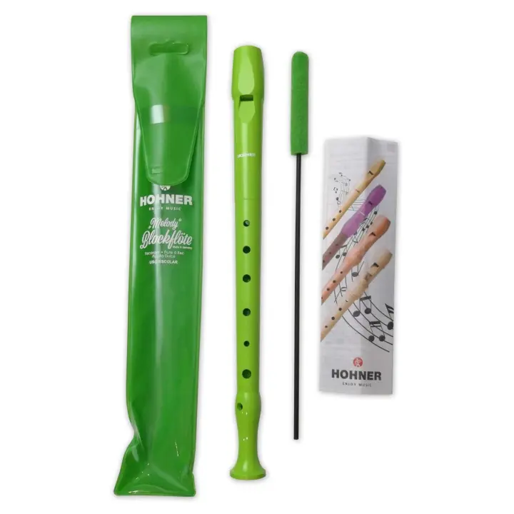 Hohner Flauta de Plástico Dulce 9508 Melody Color Verde Claro + Funda + Varilla de Limpieza Ideal para Niños y Jóvenes Principiantes, Material Escolar, Vuelta al Cole Colegio Escuela - 1
