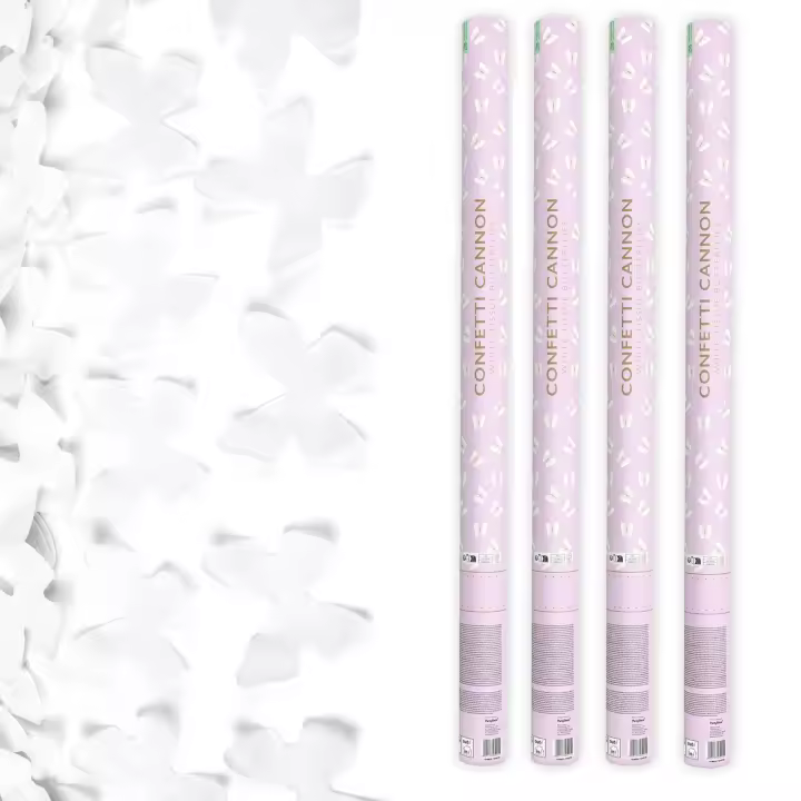 Pack de 12 cañones de confeti de mariposas blancas de papel de 60 cm - PartyDeco - 1