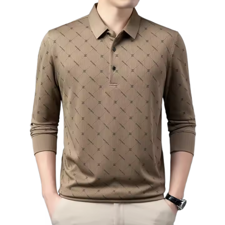 Camisa Polo Para Hombre Casual Larga Con Insignia Color Sólido Moda Transpirable Cómoda Versátil Top Para Negocios - 1