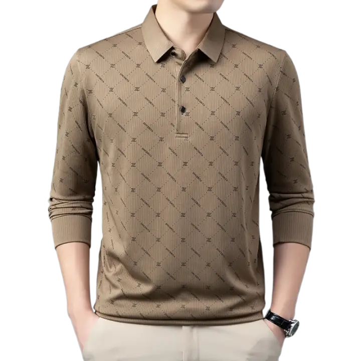 Camisa Polo Para Hombre Casual Larga Con Insignia Color Sólido Moda Transpirable Cómoda Versátil Top Para Negocios - 1