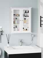 Armario de Pared Baño de 2 Puertas de Cristal Armario Colgante Multiusos para Cocina Salón con Estantes Interiores y Balda Ajustable 55x20x65 cm Blanco - details 1