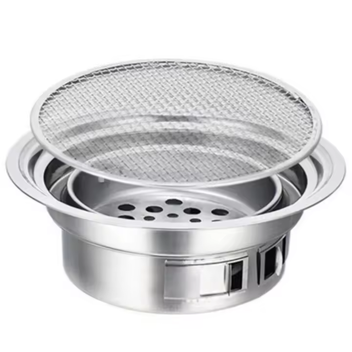 Parrilla a la parrilla de carbón de acero inoxidable antiadherente portable para barbacoa estilo redondo fabricada en China - 1