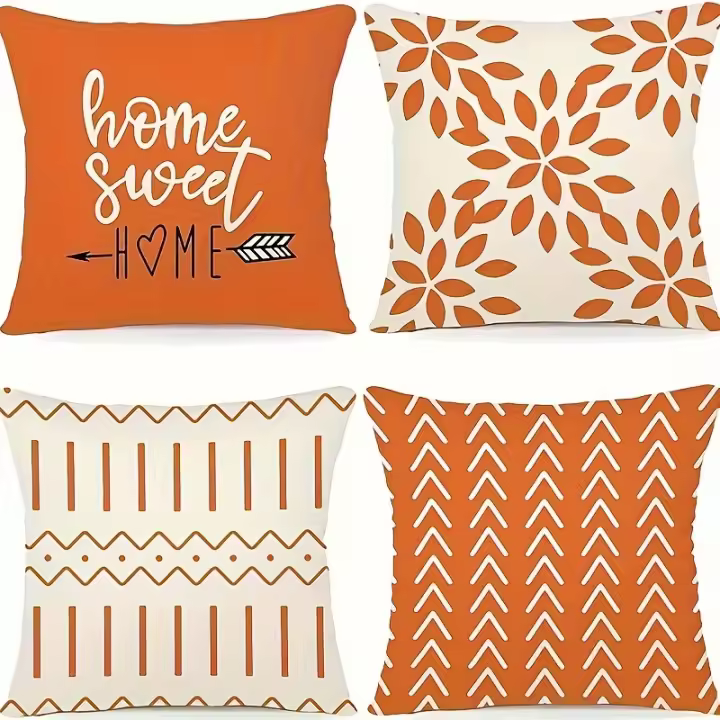 Fundas de almohada de lino modernas de 4 piezas, Fundas de cojín con cremallera estampadas contemporáneas, fundas de almohada decorativas tejidas lavables a máquina para sofá y ventana de dormitorio-100% lino - 1