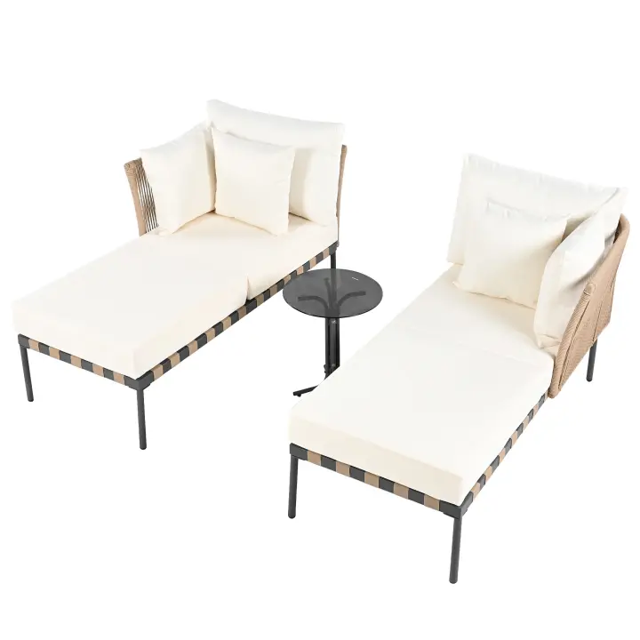 Sofá de Jardín, chaise longue de exterior, chaise longue de Jardín desmontable y modular, Conjunto de muebles de balcón, muebles de salón, muebles de Terraza con 4 muebles, mesa de Centro con muebles desmontables y lavables, beige - 1