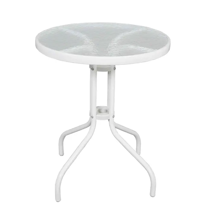 The Secret Home Mesa Redonda de Metal y Cristal Texturizado - 70 Cm X Ø 60 Cm - Jardín, Terraza, Patio o Balcón - 1