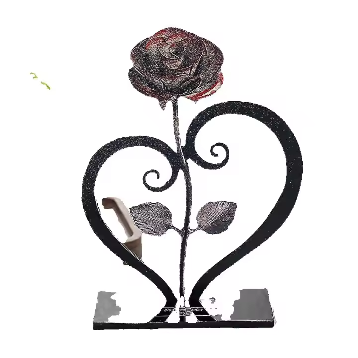 Rosa con El soporte en forma de corazón Metal Rojo de mano del Hierro Labrado regalo - 1