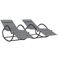 vidaXL Tumbonas mecedoras 2 uds acero y textilene Negro, Gris, Crema Sillas de Exterior Ideal para jardín, playa, piscina, terraza Tumbona Piscina Tumbonas Playa Tumbonas Jardín Exterior - details 0