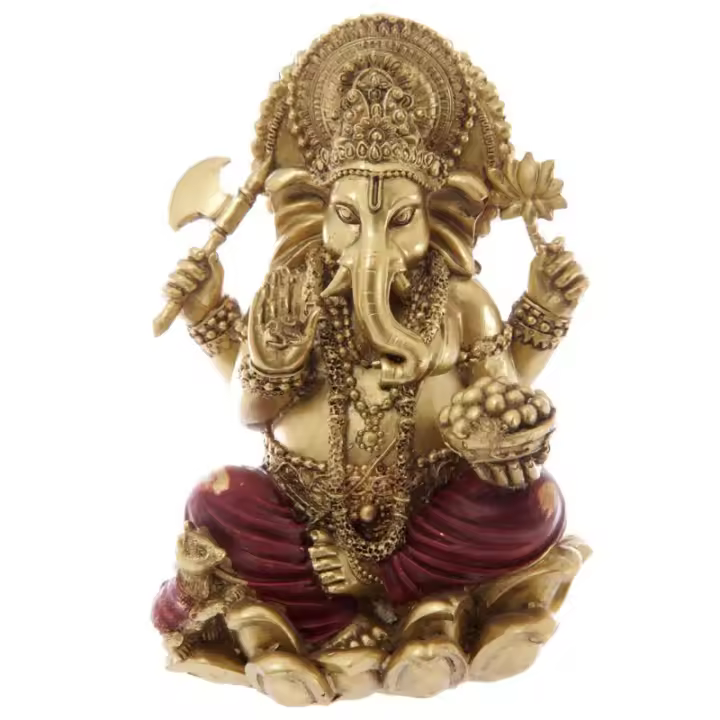Figura Ganesh Dorada y Roja 16cm, Figura de resina para decoración del hogar - 1
