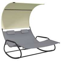 vidaXL Tumbona mecedora doble con toldo y Negro, Gris, Crema Sillas de Exterior Ideal para jardín, playa, piscina, terraza Tumbona Piscina Tumbonas Playa Tumbonas Jardín Exterior - details 3