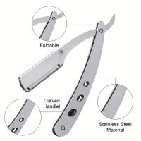 Cuchilla De Afeitar Recta 1pc Acero Inoxidable Profesional Para Barbear Y Afeitar Manual Herramienta De Afeitar Para Hombres - details 4
