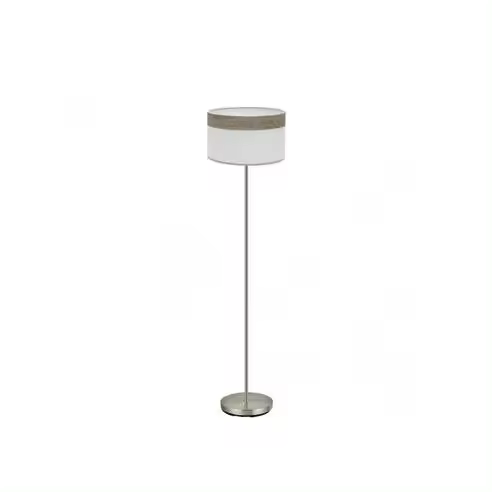 FABRILAMP Lámpara de Pie Cloe 1xe27 Niquel/Blanca-Madera Gris 162x40x40 Cm - Elegante Diseño - 1