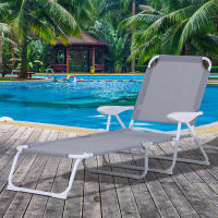 Outsunny Tumbona Reclinable y Plegable de Jardín con Respaldo Ajustable en 4 Posiciones Marco de Metal Texteline Transpirable 186x66x80 cm - details 1