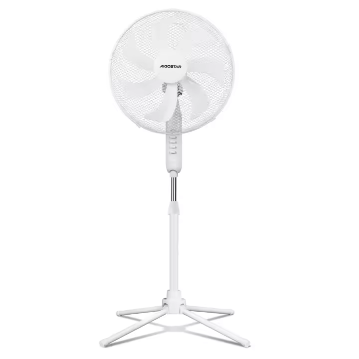 AIGOSTAR Ventilador de Pie Silencioso,  3 Velocidades, 7 Aspas, Oscilante 75°,60W, Altura Ajustable 108-125cm. Blanco. - 1