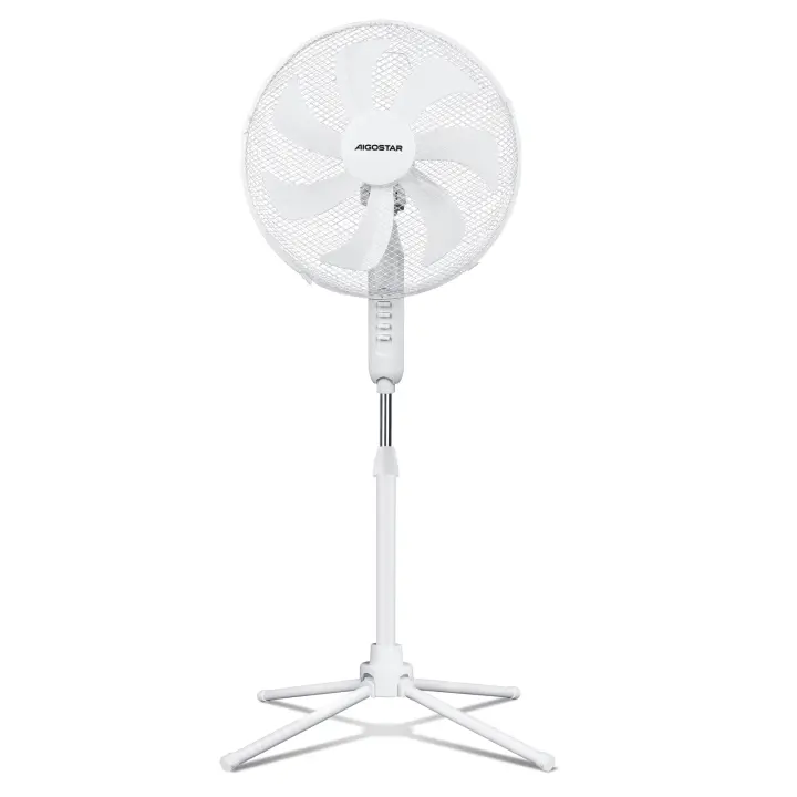 AIGOSTAR Ventilador de Pie Silencioso,  3 Velocidades, 7 Aspas, Oscilante 75°,60W, Altura Ajustable 108-125cm. Blanco. - 1
