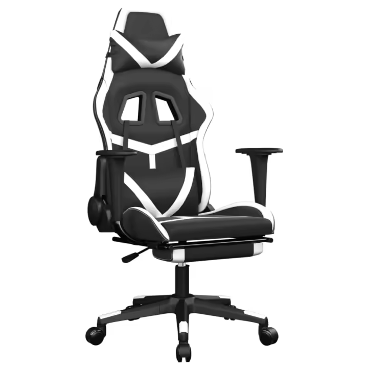 Silla Gaming Con reposapiés Arce sintético Negro Blanco - 1