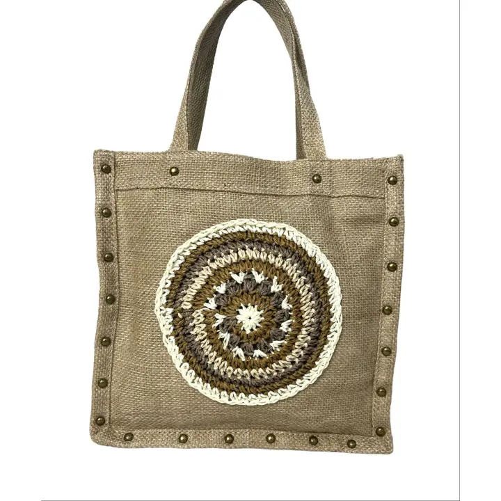 MEJORADA Bolso retro imformal para mujer.bandoleras de YUTE trenzado con cuerdas de paja，MEDIDA 27CM*27CM*10CM - 1
