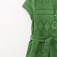 Vestido De Mujer Taop&Za Primavera 2024 Estilo Casual Con Cuello De Botón Y Cinturón Bordado Hueco Largo Hasta La Rodilla Polyester - details 4