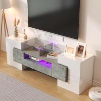 Elegante Mueble para TV, tablero Bajo. Blanco Alto Brillo, 145 cm, iluminación LED, muebles de salón. Diseño moderno. Elegante superficie de cristal. - details 2