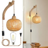 Lámpara De Pared De Bambú Natural E27 Lámpara De Techo De Rattan Decoración De Habitación Luz De Pared Fijación En La Casa - details 5