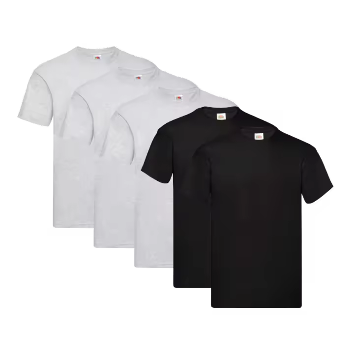Fruit of the Loom Original - Camiseta Manga Corta para Hombre (Pack de 5 unidades) - 3 Gris Jaspeado / 2 Negro - 1
