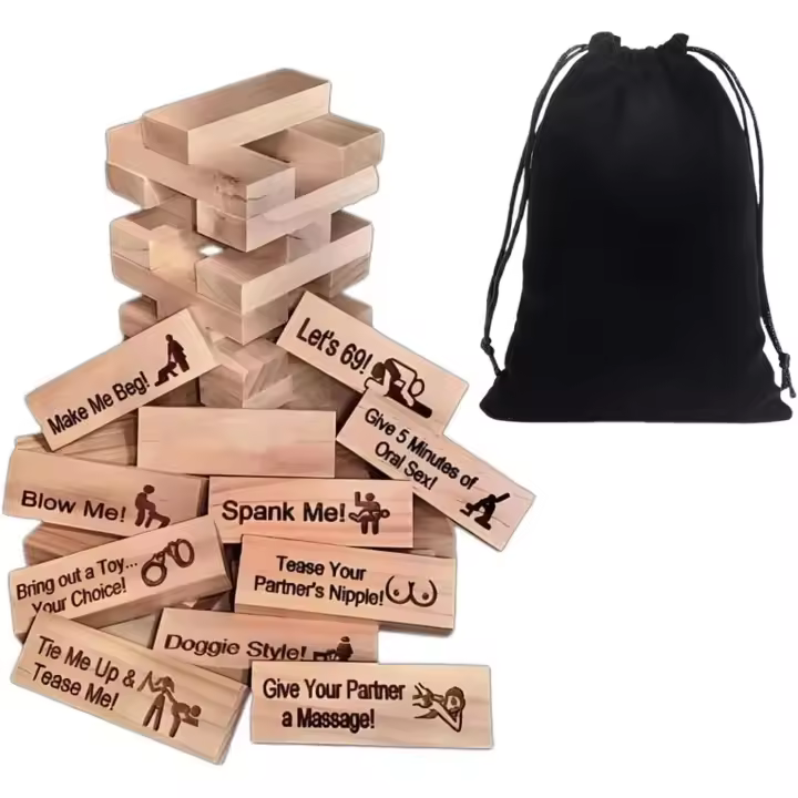 Juego de torre de bloques súper travieso de 48 piezas, juego de bloques apilables de torre de caída de San Valentín, actividades para parejas e ideas para citas nocturnas, juego de fiesta nocturna para adultos, juegos de madera para citas nocturnas - 1