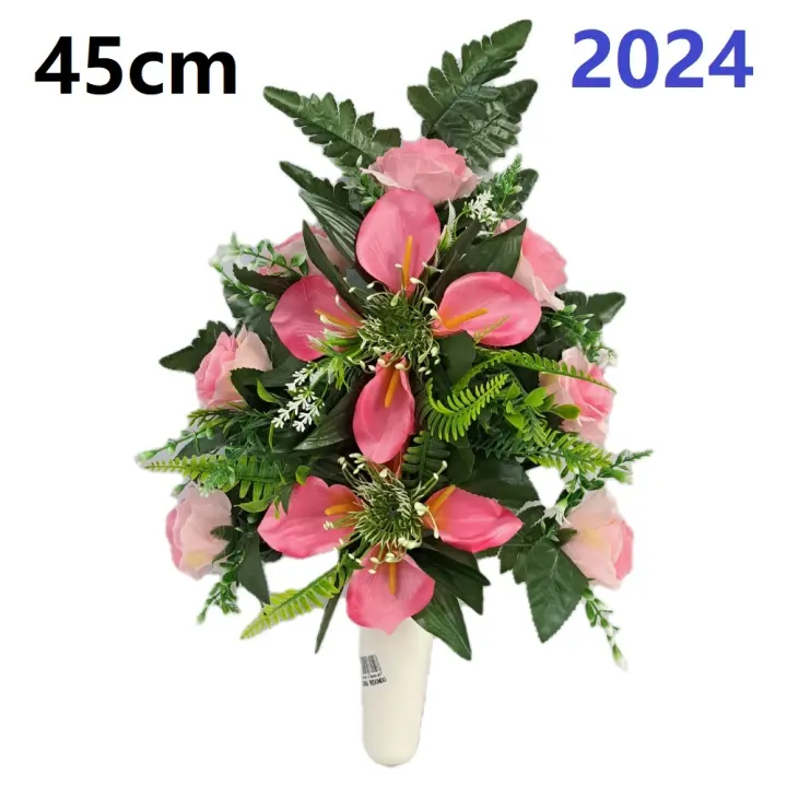 Centro de Flores para Cementerio Gerimport - Ramos de Flores para Todos los Santos - Flores Artificiales de Tela - Ancho 30cm - Alto 45cm - 1