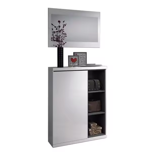 Mueble Recibidor Zapatero Lux con Espejo Blanco - 1
