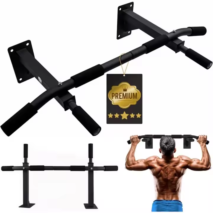 ManiBoom Barra Dominadas Pared MULTIFUNCIONAL Carga 150kg - Pull up Bar con Agujeros para Bandas TRX- Barra Fija para Calistenia, Entrenamiento en Casa, Gimnasia, Ejercicios Abdominales - 1