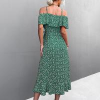 Vestido Maxi Bohemio Vintage Para Mujer Estilo Playa Con Estampado Floral Irregular De Hombro Solo Y Tirantes Medio Calf - details 5