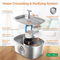Fuente de agua para mascotas de acero inoxidable, dispensador de agua automático de 3,2 L, cuenco de agua silencioso, bandeja de filtro, con ventana de nivel de agua - details 4