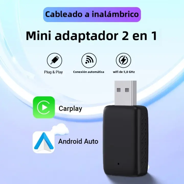 Adaptador 2en1 Mini De Cable a Inalámbrico CarPlay Y Android Auto Para 99% De Coches Con CarPlay Original Plug And Play - 1