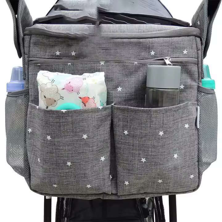 Bolsa de almacenamiento universal para cochecito de 14,6x12,2x7,5 pulgadas, Bolsa Grande impermeable para pañales de Bebe, 4 maneras de LeVar La mopila (GRIS) - 1