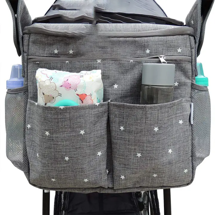 Bolsa de almacenamiento universal para cochecito de 14,6x12,2x7,5 pulgadas, Bolsa Grande impermeable para pañales de Bebe, 4 maneras de LeVar La mopila (GRIS) - 1