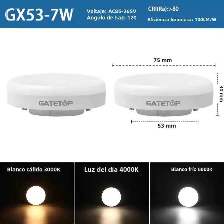 2PCS Lámpara LED GX53 De Alta Luminosidad 100lm/W 120 Grados Fuente De Luz Diurna Para Armario Y Gabinete AC85-265V - 1