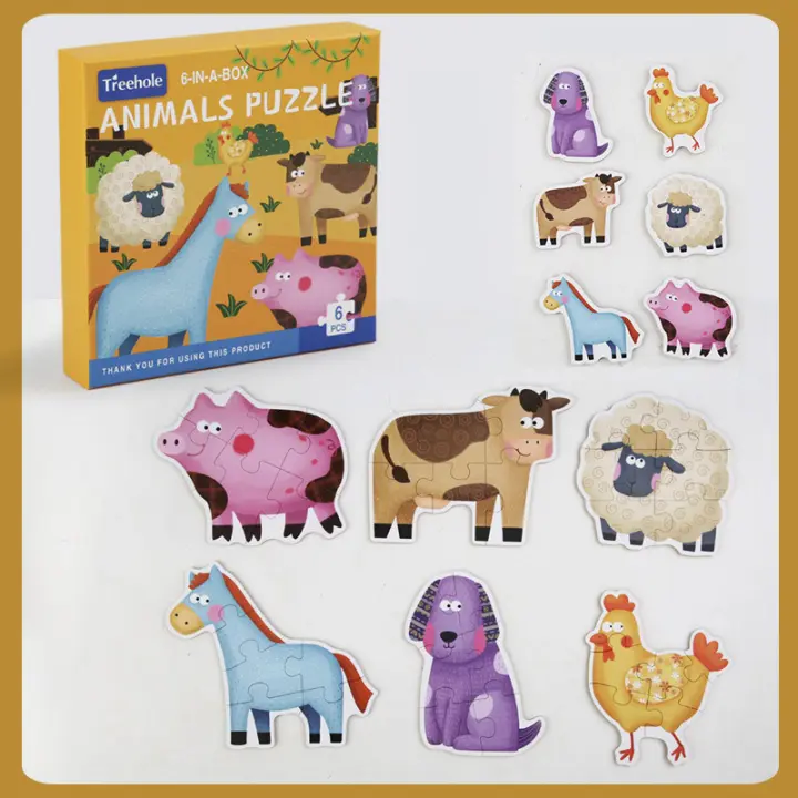 Rompecabezas De Madera Para Niños Grande Tamaño Con Animales Y Transporte Juguete Educativo Montessori De Dibujos Animados - 1