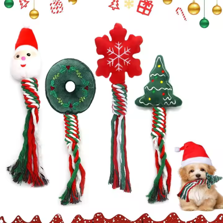 4PCs Juguetes Navidad para Masticar, Perros Cuerda Juguetes para Masticar Navideños, Juguetes de Navidad para Masticar, - 1