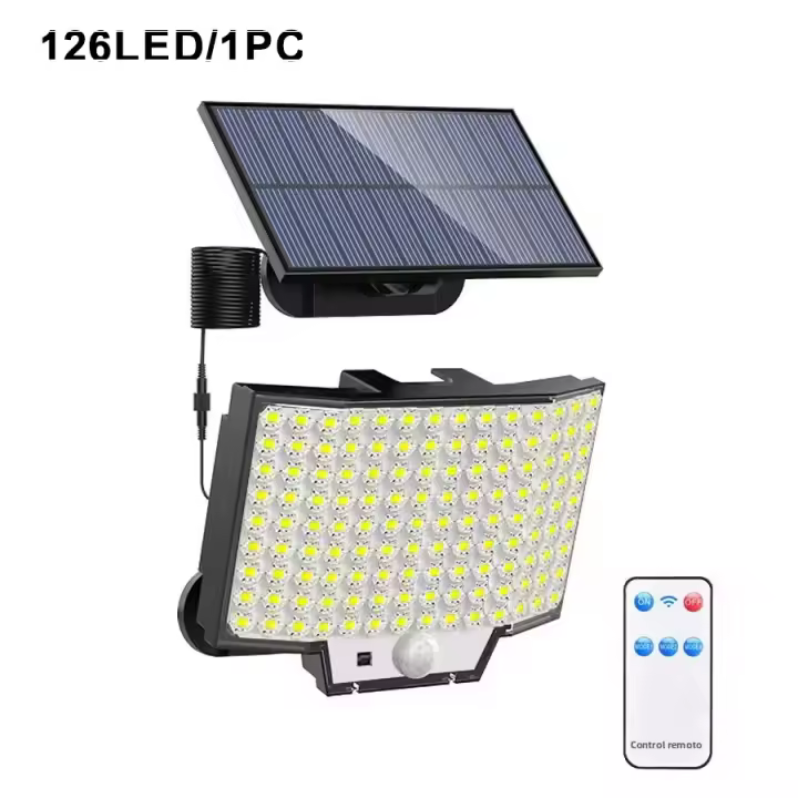 Lámpara Solar Exterior Con Sensor De Movimiento 348LED Luz De Seguridad Impermeable Para Jardín Y Garage Potente Spot Solar Incluido - 1
