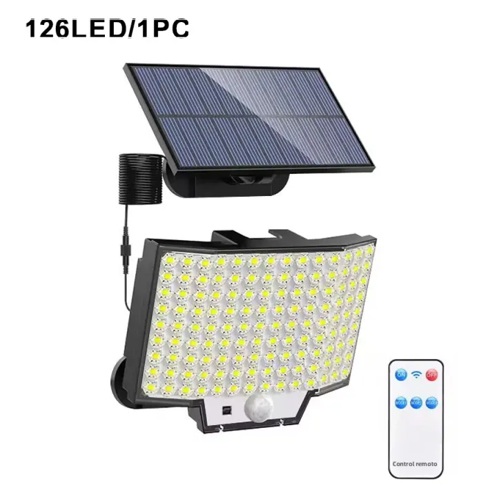 Lámpara Solar Exterior Con Sensor De Movimiento 348LED Luz De Seguridad Impermeable Para Jardín Y Garage Potente Spot Solar Incluido - 1
