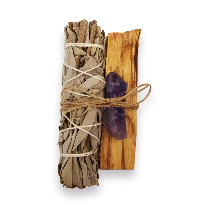 LAMARE Kit Purificación Celestia: Purificación Holística - Salvia Blanca - Palo Santo - Amatista – Armonía – Purificación – Kit Limpiador – Equilibro de Energías – Aleja Energía Negativa. - 1