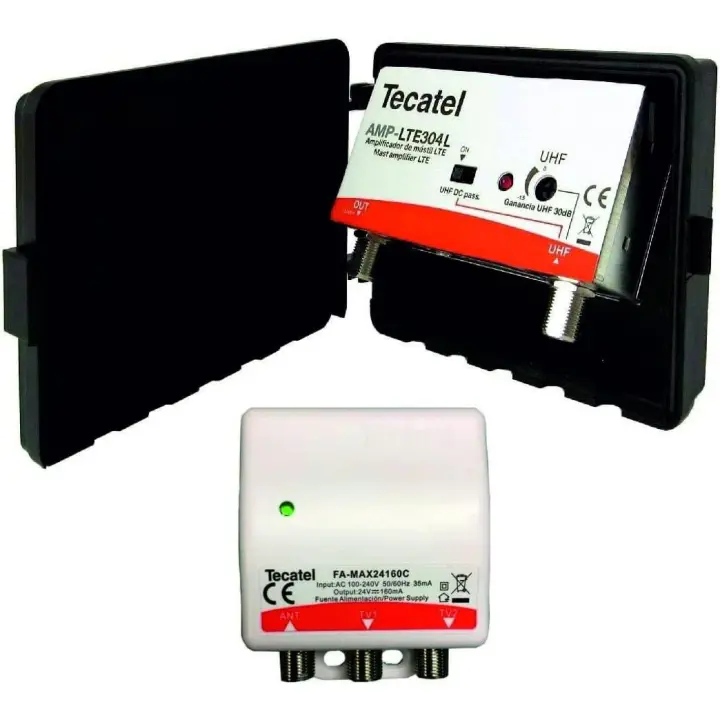 Kit Amplificador MASTIL TECATEL 5G 1 Entrada UHF + Fuente ALIMENTACION 2 Salidas - 1